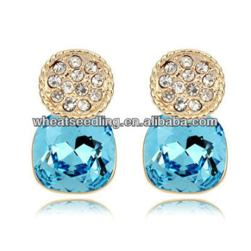 Esmeralda preço por quilate 24K banhado a ouro redondo azul cristal Stud Earrrings Atacado 2013012638